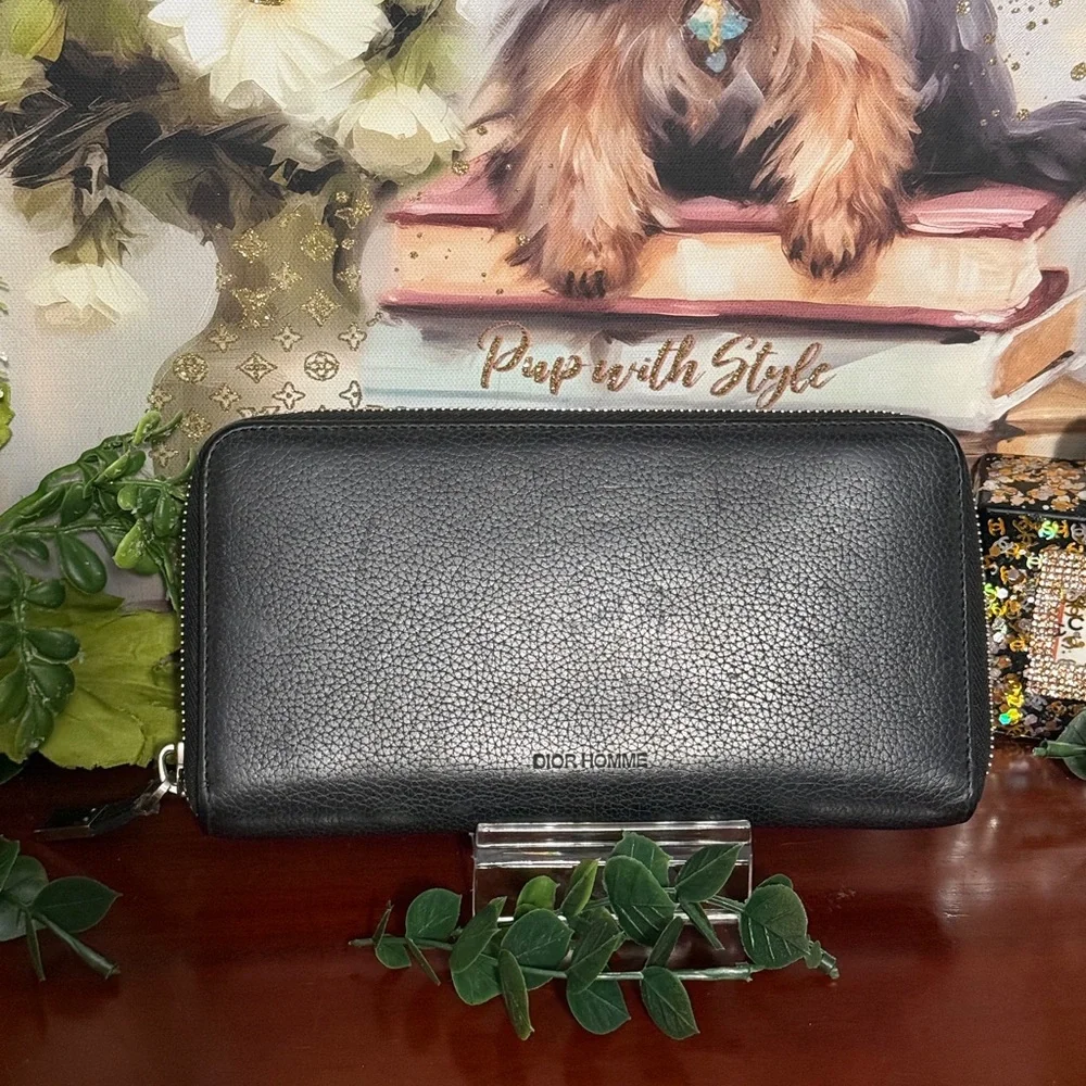 Dior Homme Black Grained Calfskin Long Zip Around Wallet